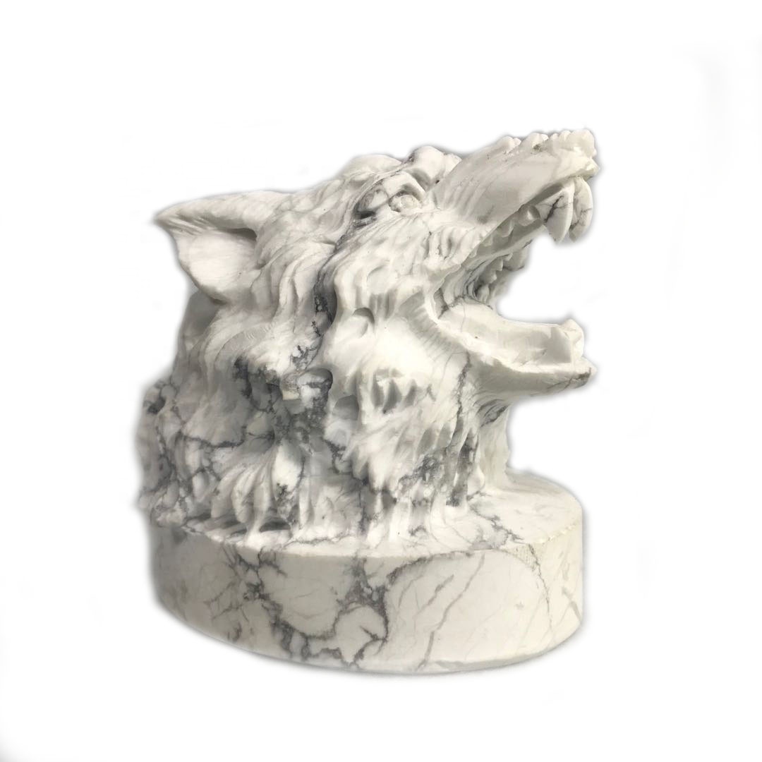 Хорошее качество ручной работы howlite скульптура натуральный howlite голова Волка животных статуя для украшения дома оптовая продажа