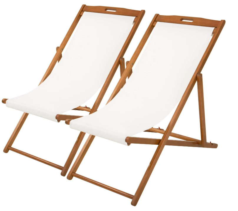 Wholesale custom premium quality antique adjustable folding wood lounge deck chair beach sling Chair custom printing