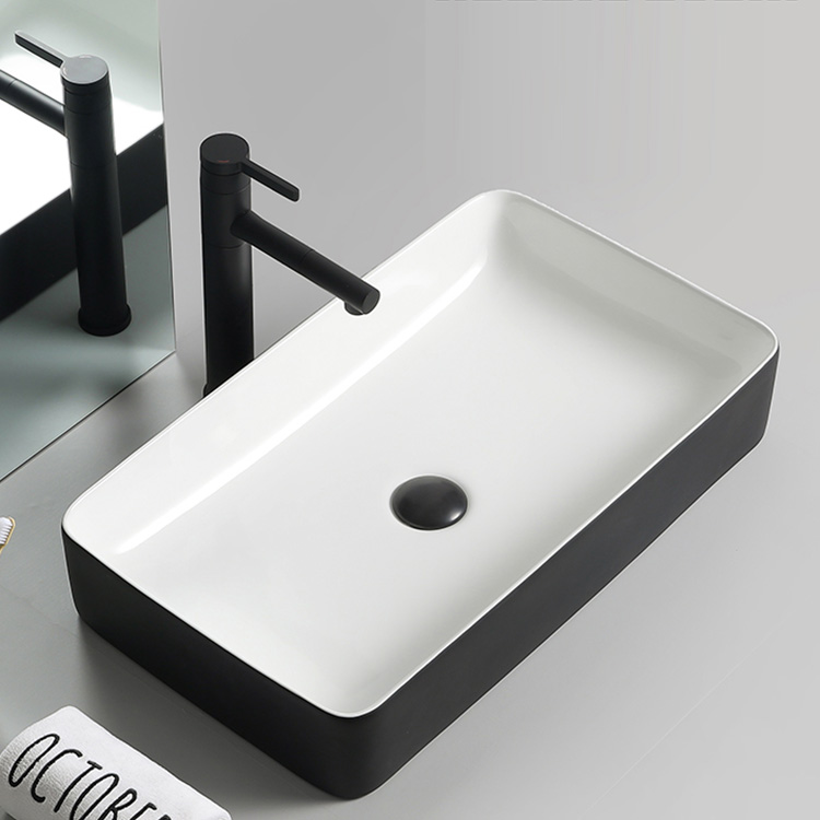 European style ceramic rectangle bathroom sink matt black countertop glaze wash art basin