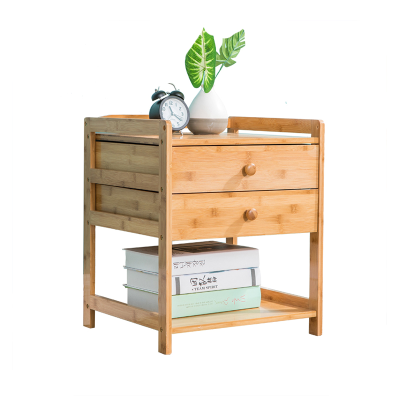Simple Furniture Drawer Modern Bamboo Bedroom Bedside Table Nightstand Organizer