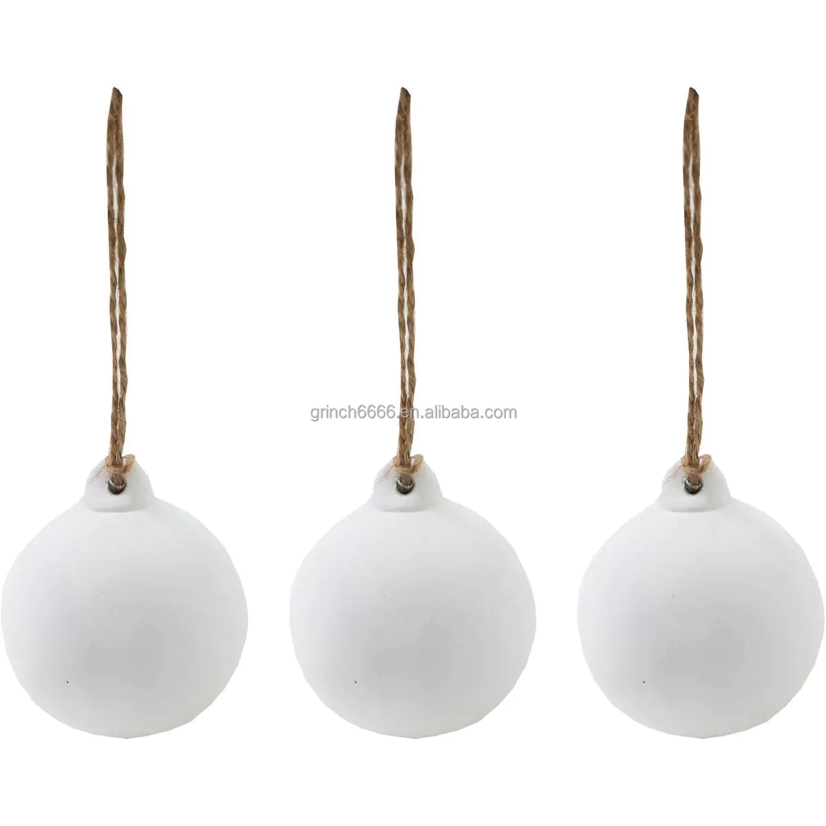 white ceramic baubles unglazed ceramic christmas baubles with Jute Christmas tree decorations