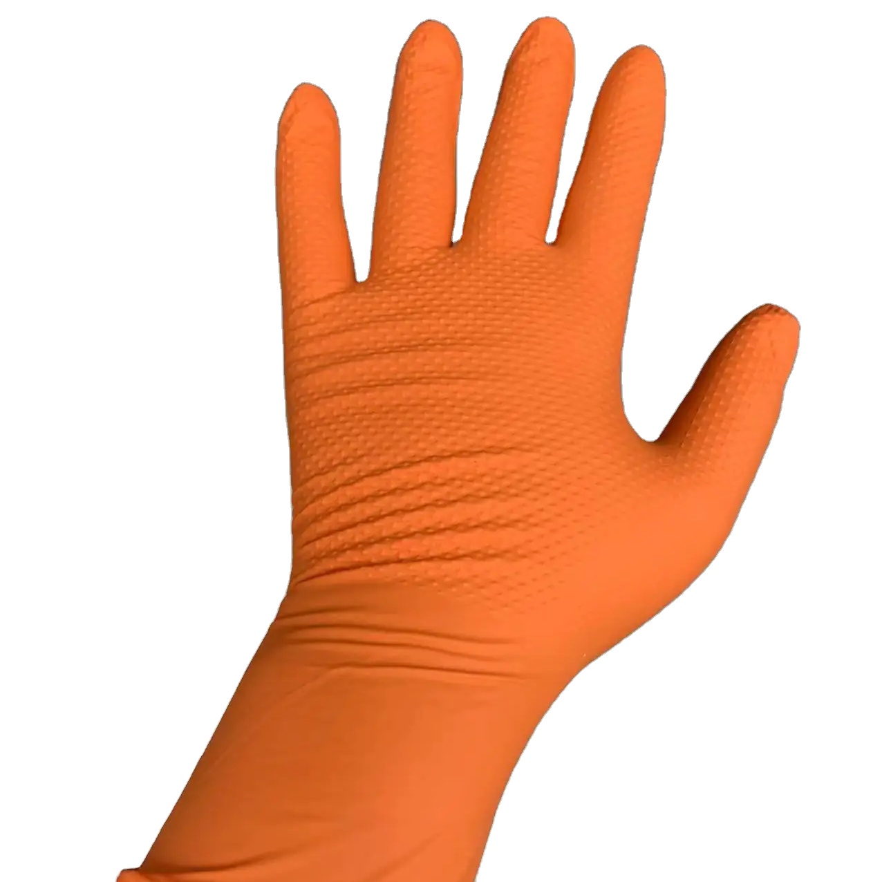 2024 Hot Selling Orange Nitrile Diamond Pattern 8 mil Powder Free Disposable Gloves