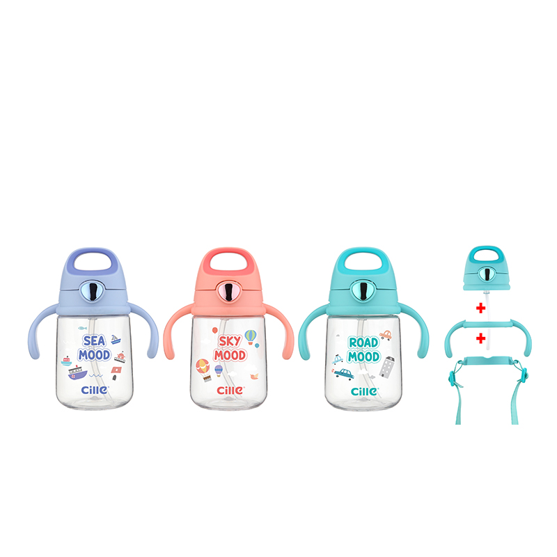 Cille 400ml таможня мультфильм дорожная сумка герметичные пластиковая тритановая детей питьевой воды милый бутылка для воды с трубочкой