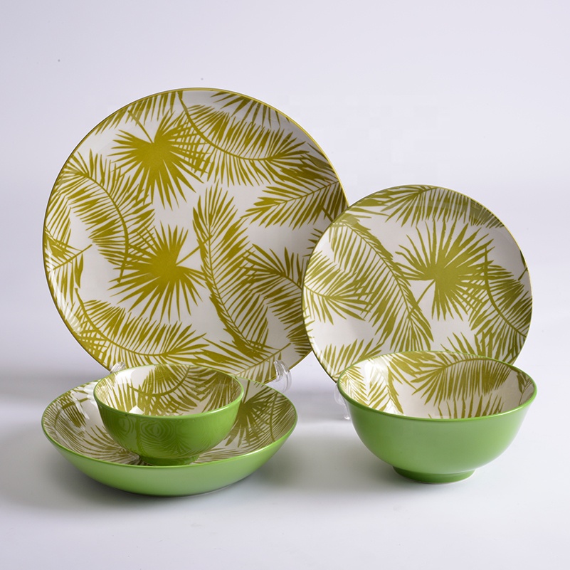 Restaurant Green Color Glazed Porcelain Tableware Set Ceramic Dinnerware Set Custom Dinner Sets