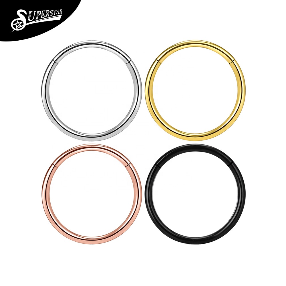 Superstar Custom Fashion G23 Titanium Classic Style Aperture PVD Hinged Segment Clicker Septum Nose Ring Body piercing jewelry