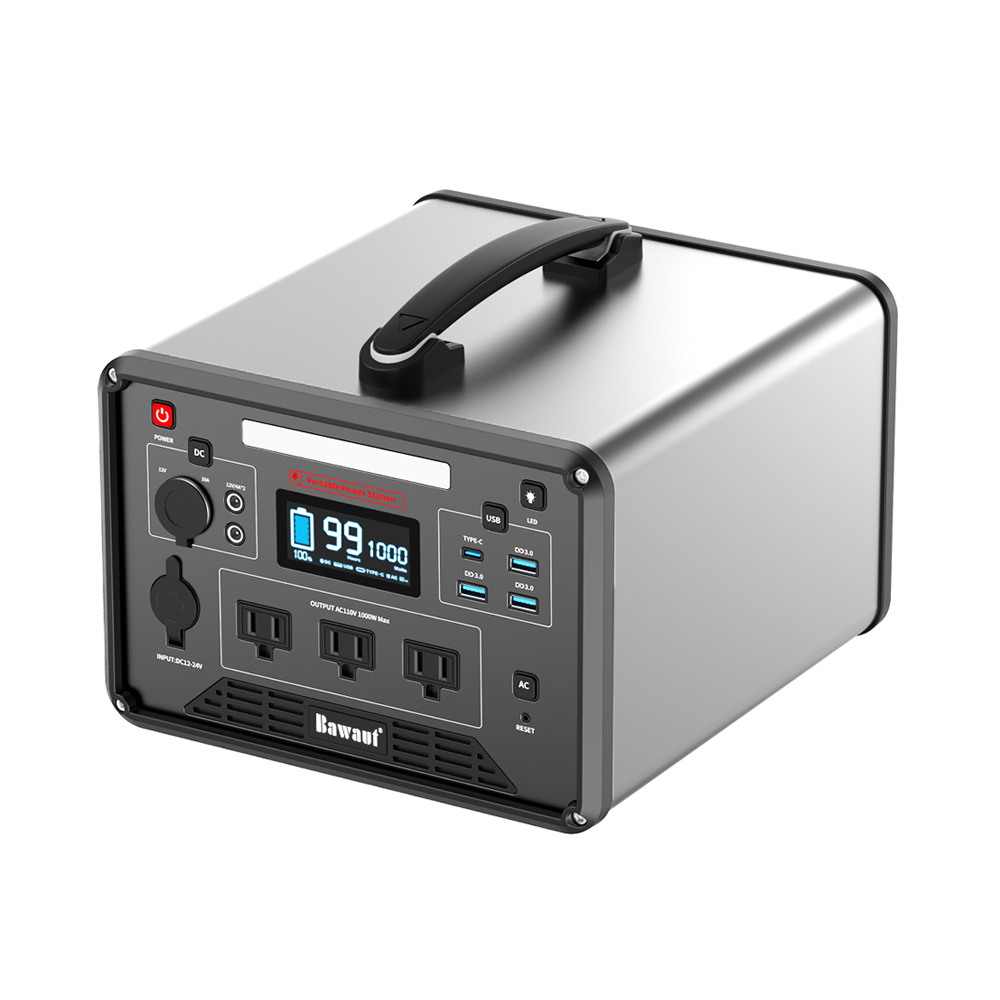 Portable Power Station 1000W Portable Battery 110V 220V AC DC PD Type C Outdoor Solar Powered Generator