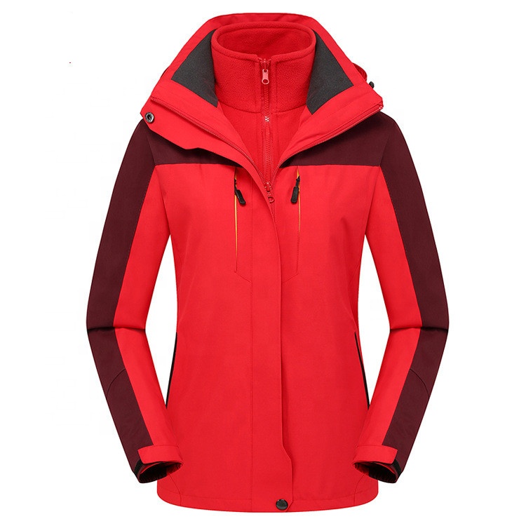 Outdoor men's and women's three-in-one two-piece detachable windproof and waterproof mountaineering jacket thickened jacket