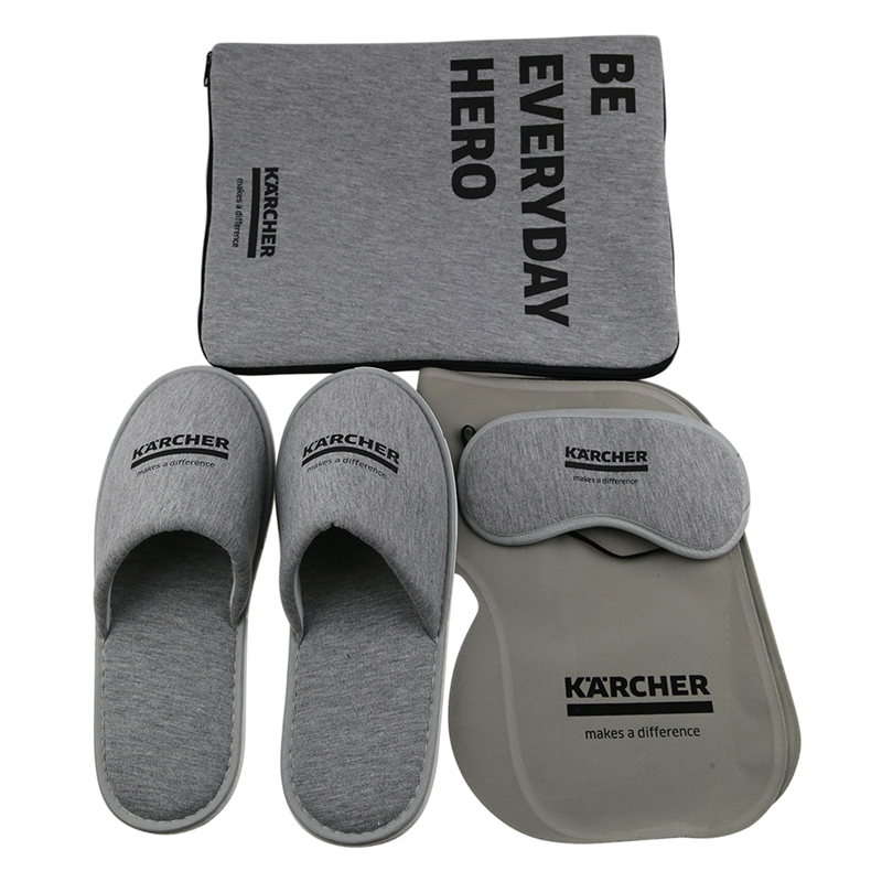 Promotional Travel Accessories Airline Amenity Kit Inflatable Pillow Eye Mask Slipper Giveaway Gift Set