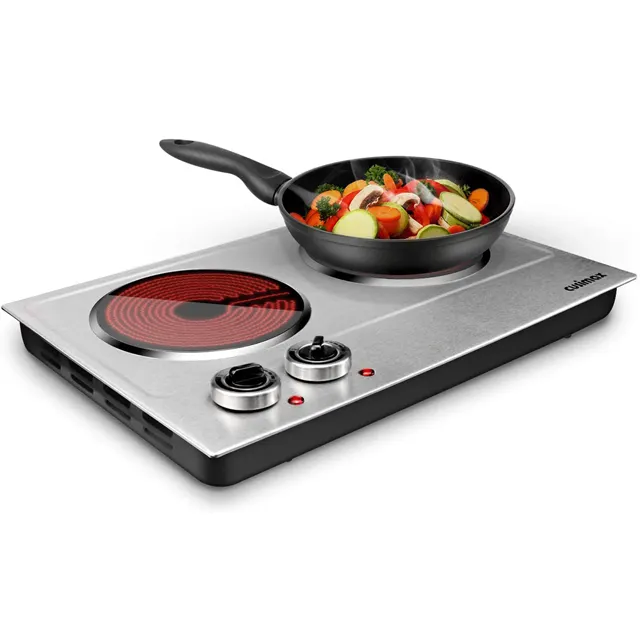 Dual Control Infrared Cooktop Portable Countertop Burner 1800W Ceramic Electric Double Hot Plate for Cooking