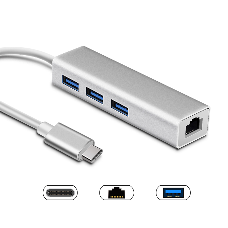 Сетевой кабель USB 3,1 type-c для rj45 + 3,0 USB HUB