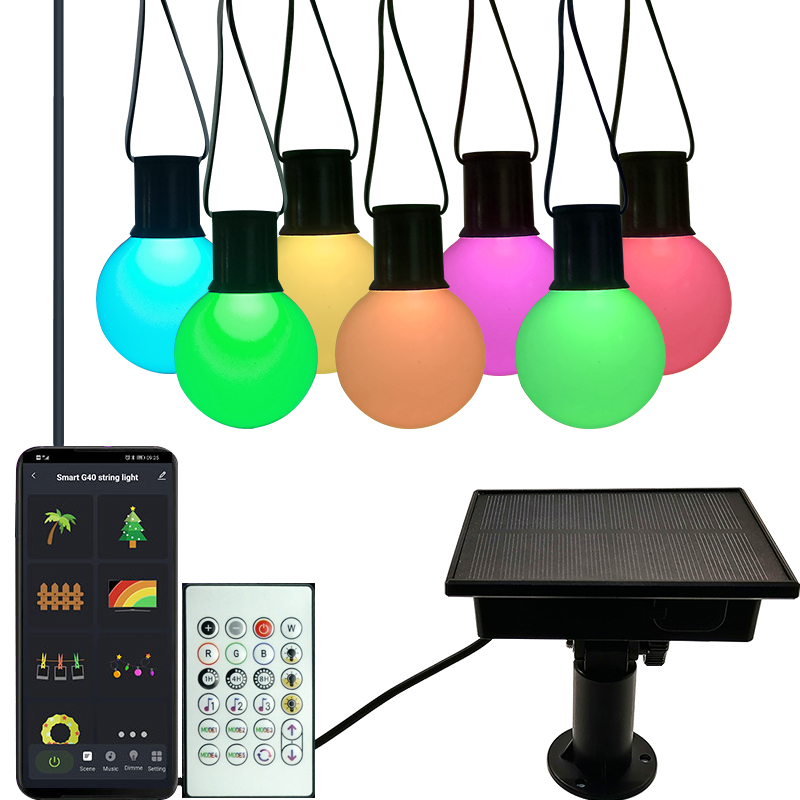 PVC shatterproof waterproof RGB G40 bulbs, upgrade outdoor lighting led string smart controlled powered outdoor gardens lights