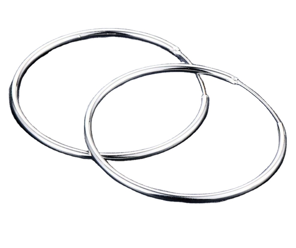 Women 100% 925 Sterling Silver Hoop Earring Round Circle Loop Gifts Box Packing Simple Silver Hoop Earrings Piercing