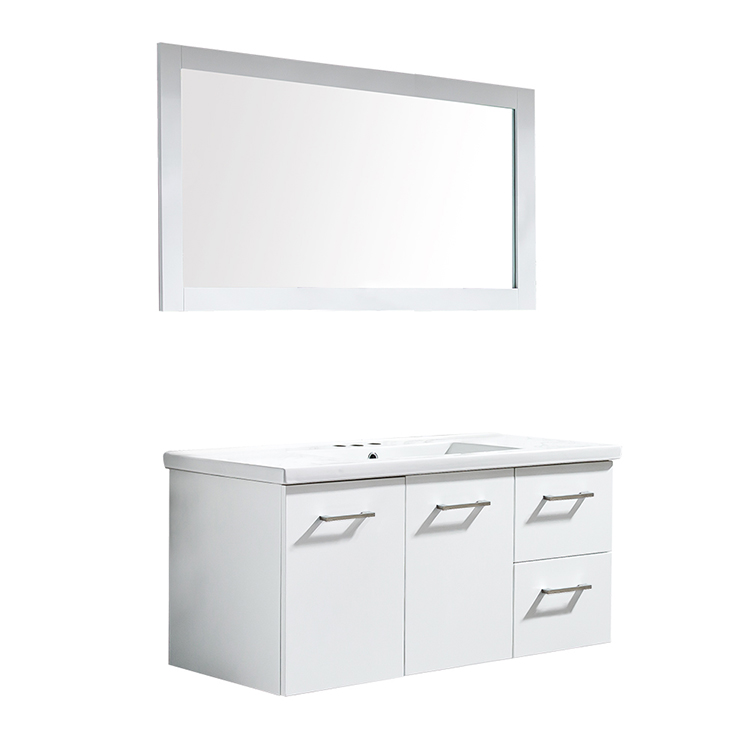 Modern matte white 2 doors and 2 drawers  4mm silver mirror with frame lead free pvc high density bathroom vanity sets
