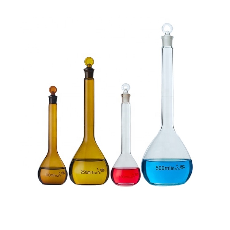 China manufacturing laboratory glassware precise graduation chemical glass volumetric flask