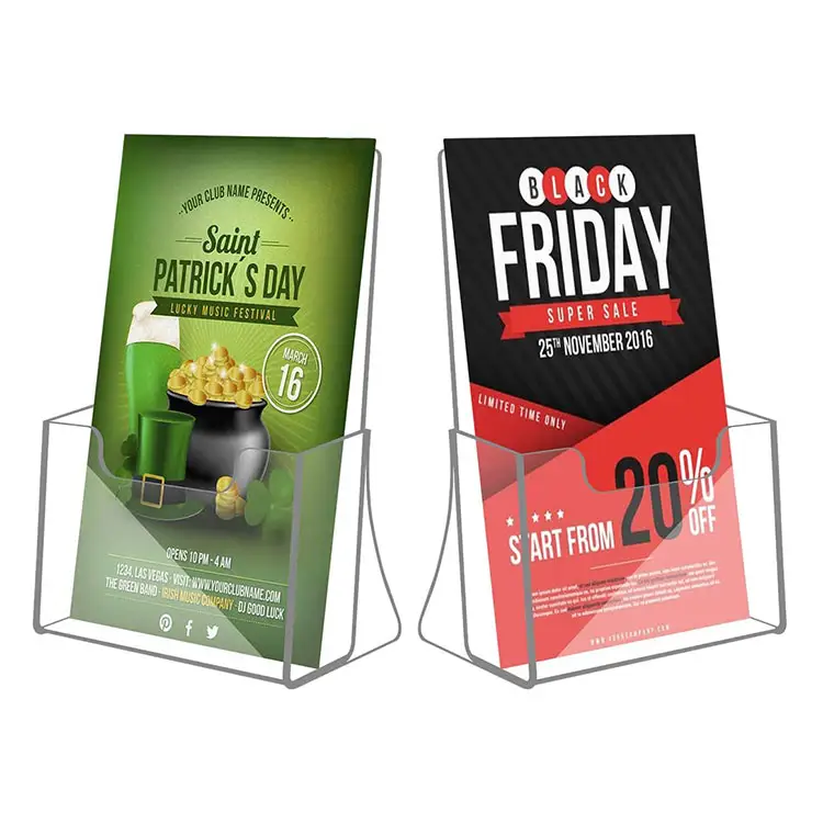 Counter Top Menu Card Display Sign Stands Customized Acrylic Brochure Holder
