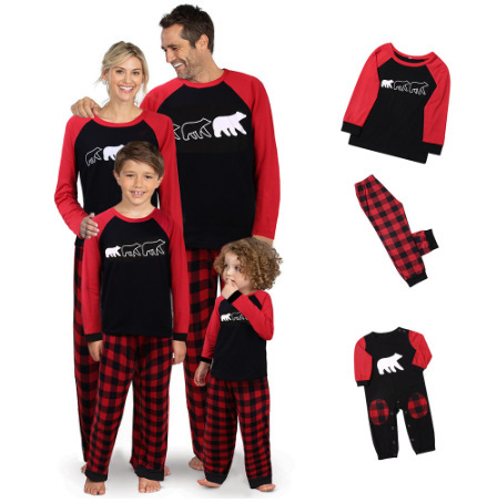 2021 Fashion Deer Plaid Printed Cotton Kids Baby Women Men Family Sleepwear Suit Christmas Pajamas Sets
