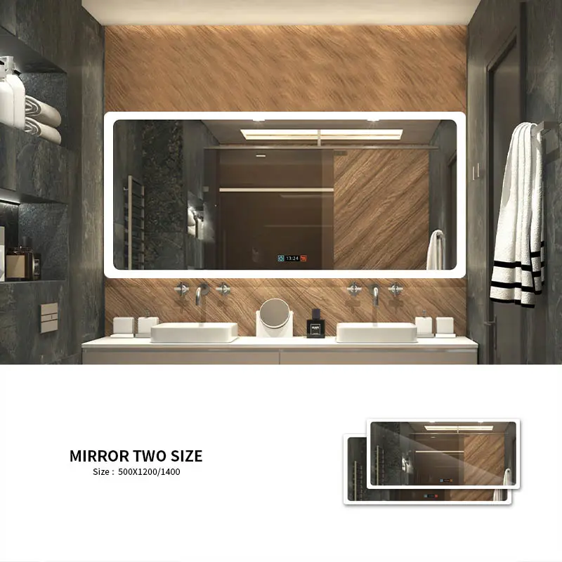 Modern Style Rectangular Time display Mirror Bathroom customized LED Backlit Defogger Smart Mirror