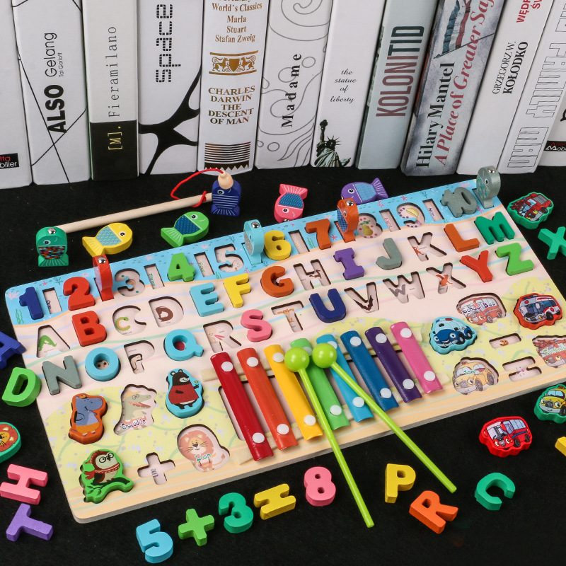 Montessori Multi function Board fishing Wooden Toys Geometric Cognition Kids Math Toys Early Educational Toys for Children