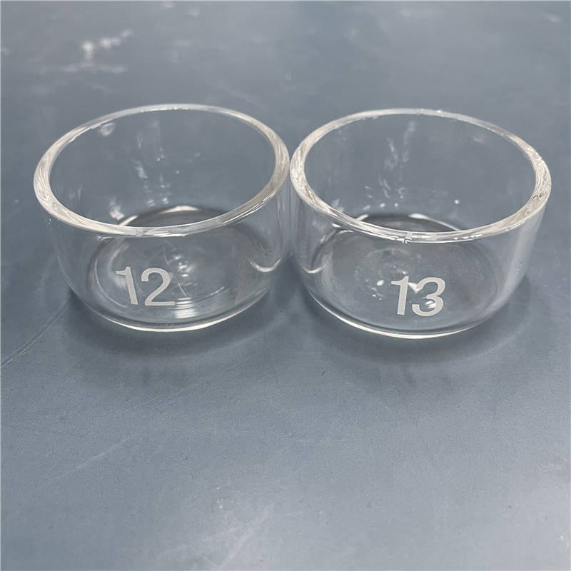 Customized heat resistance clear UV Quartz container/crucible With Sandblasting digital 1-20 for detection
