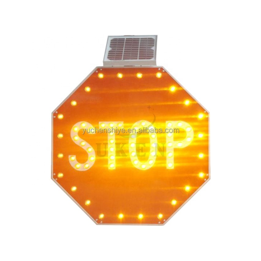 Solar Powered Internally Illuminated Road Mark Signs with Flashing Signal Light Red LED Reflective Stop Solar Traffic Sign