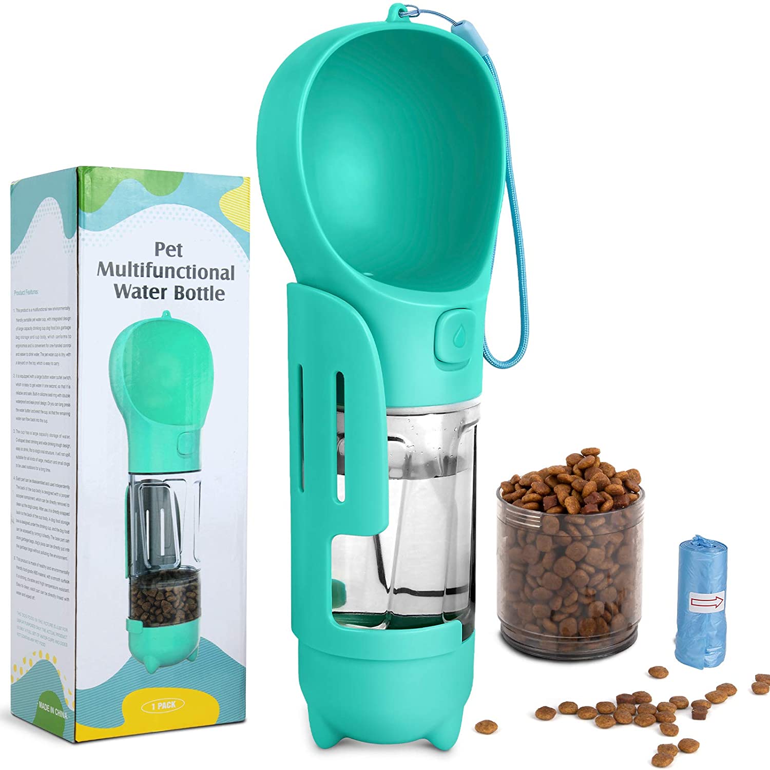 Portable Plastic Travel Drinking Automatic Pet Feeder Portatil Botella3 In 1 With Poop Bag Dog Travel Water Bottle