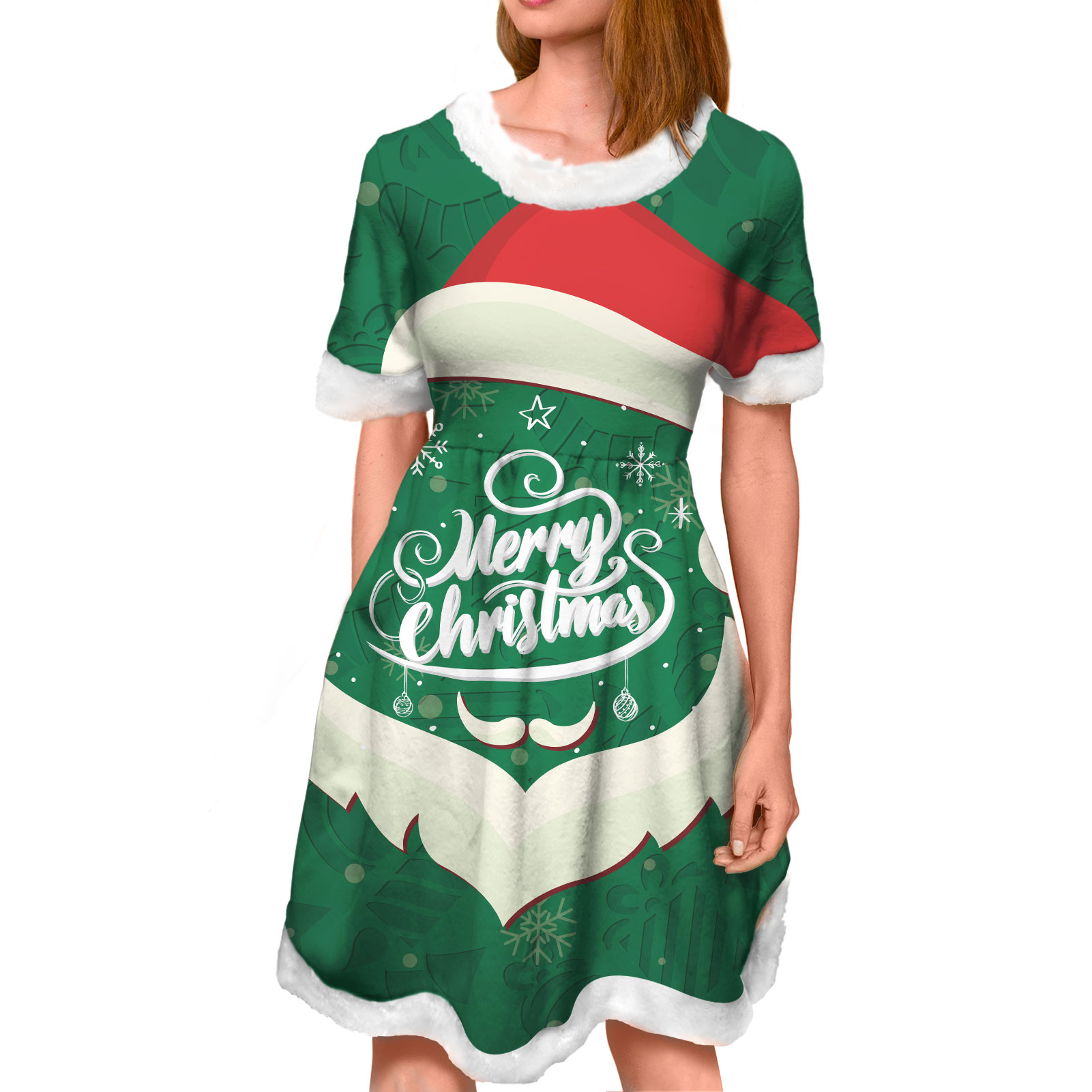 2021 Newest Santa Claus Pattern Print Mini Dress Women Cheap Price Christmas Party Dress Hot Sale Christmas Dresses Women Custom