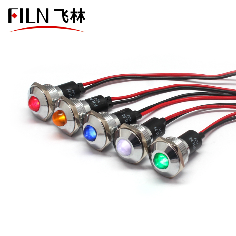 FILN 19mm metal indicator light signal light brass nickel-plated red blue green 12V 24V 110V 220V with 20cm wires