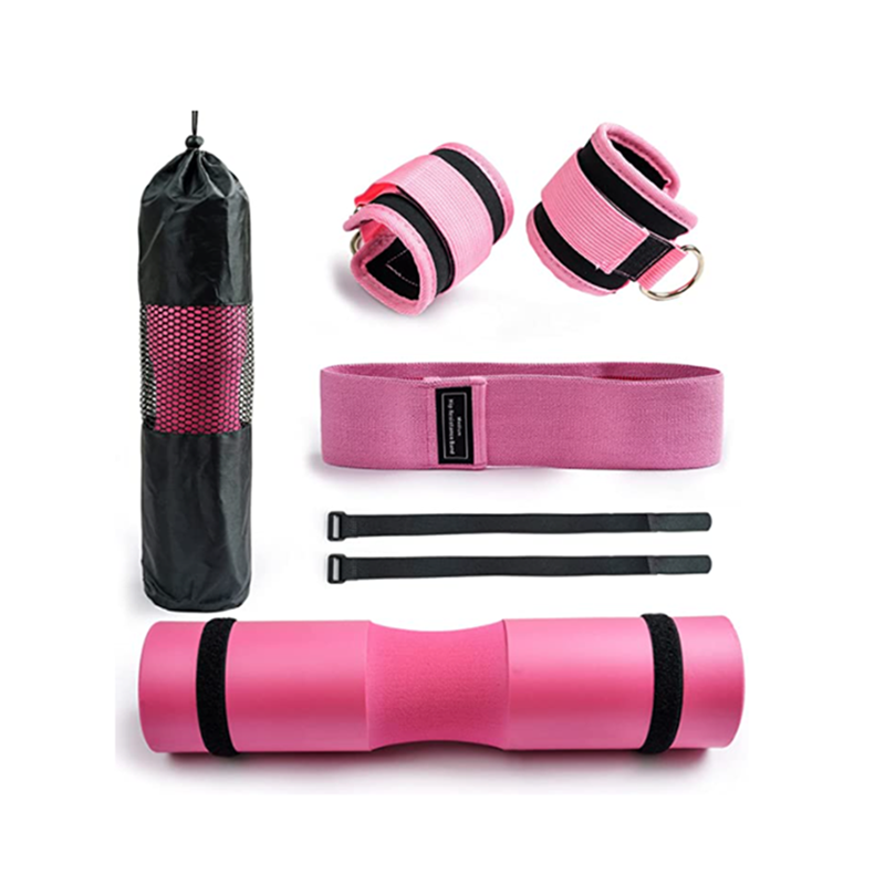 Barbell Squat Pad Set with Booty Resistance Bands Gym Ankle Straps Exercise Hip Trainer Workout Set for Women Legs Hip Thrust