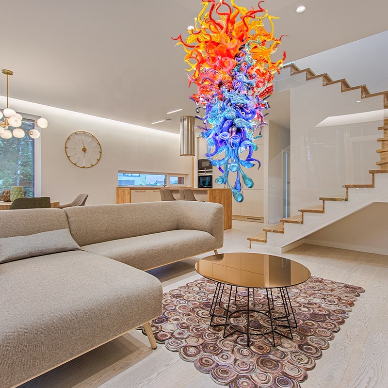 Villa Decoration Large Hotel Multi Colored Blown Glass Modern Chandeliers Ceiling Luxury