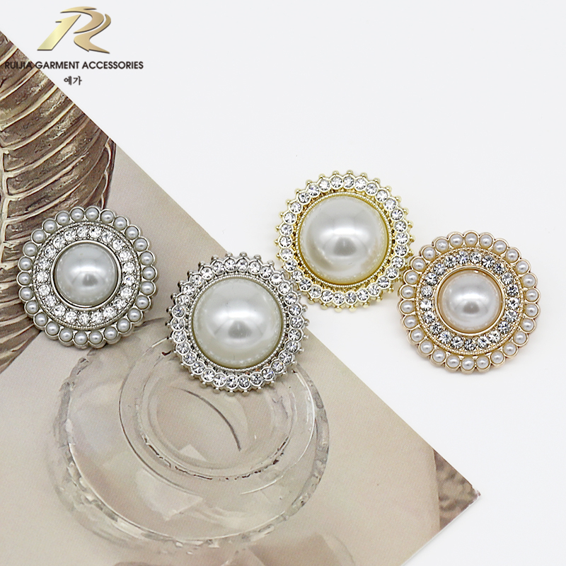 Pearl Rhinestones Metal Zinc Alloy Shank Sewing Buttons For Clothing