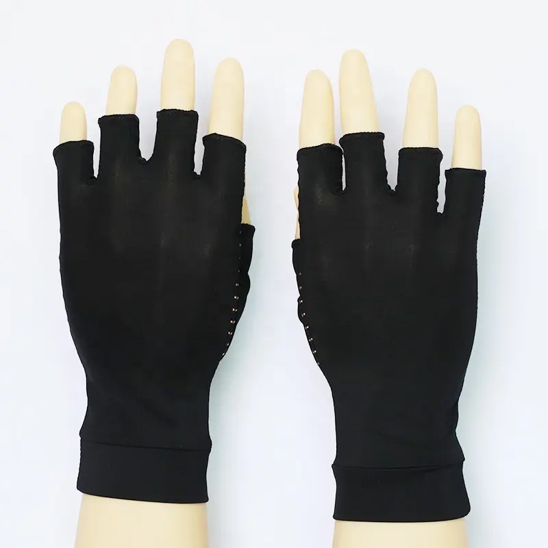 Golden Silicone Half Finger Copper Nylon Compression Arthritis Gloves