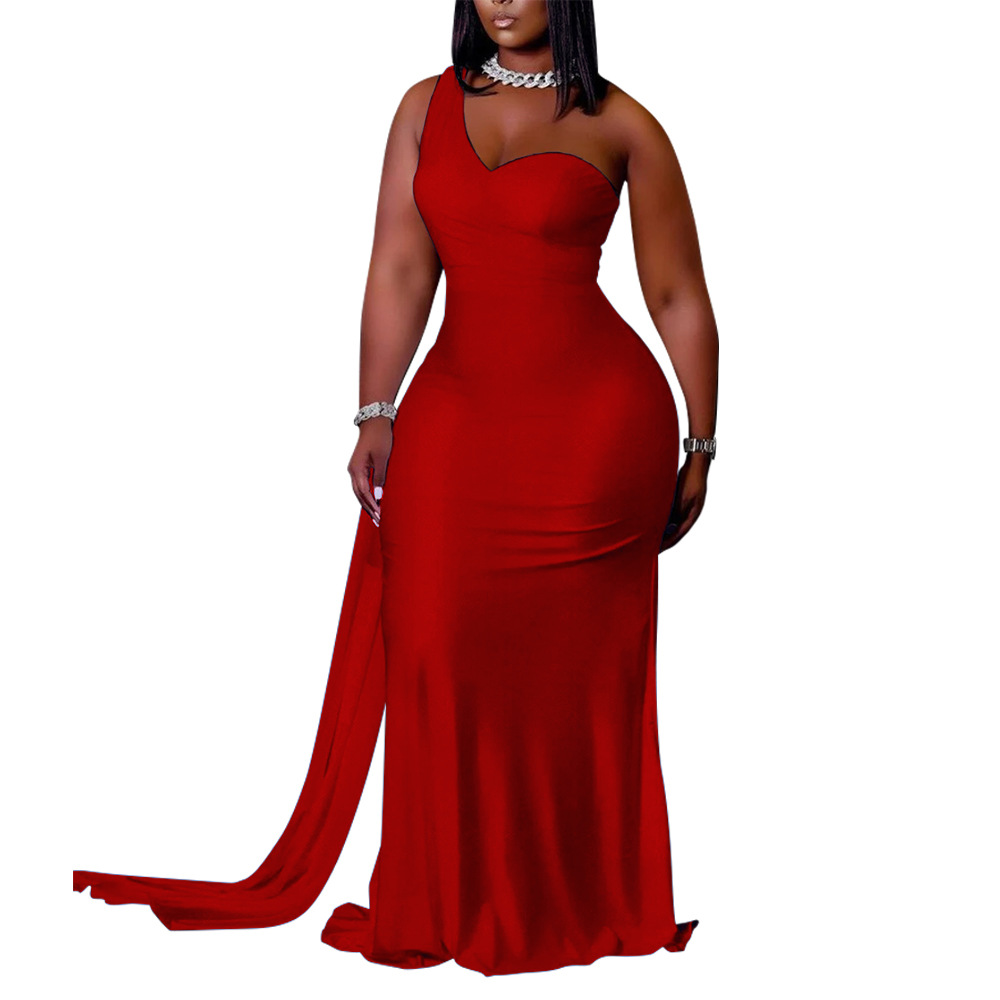 2021 latest design satin elegant ladies one-shoulder 5xl long evening gowns plus size prom dresses for women