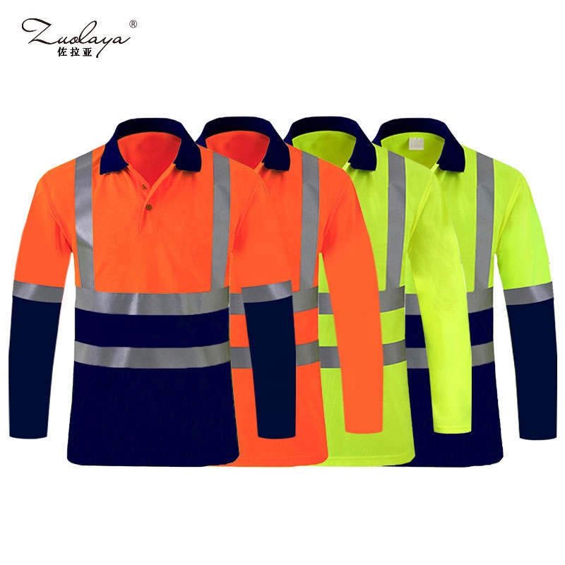 Горячая Распродажа hi vis рубашки поло проезжей части ночь Светоотражающие поло с длинным рукавом рубашка поло Безопасности Светоотражающая защитная одежда