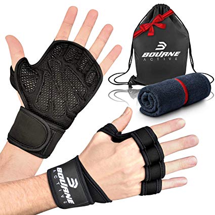 Ventilated Weight Lifting Gloves for Gym Workout PLUS Bonus Gym Towel & Bag Kit. Wrist Wrap Support for Weightlifting & Cross Tr