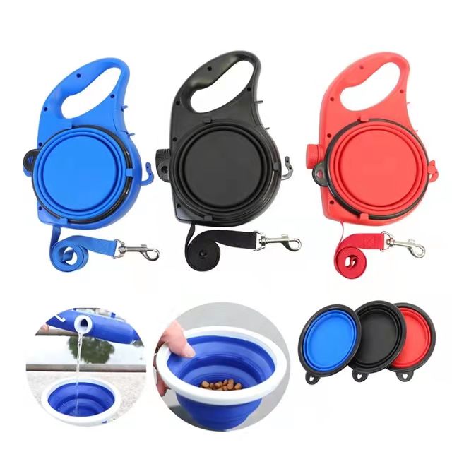 Retractable Pet Leash с Water Bowl, 4 в 1, Multi Use, Portable Dog Leash Combination, outdoor Walking Traction Rope