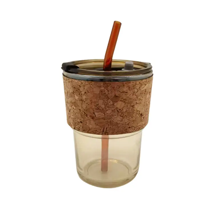 Good Quality Brown Straw Glass Sustainably Used Cork Cup Glass Coffee Cup