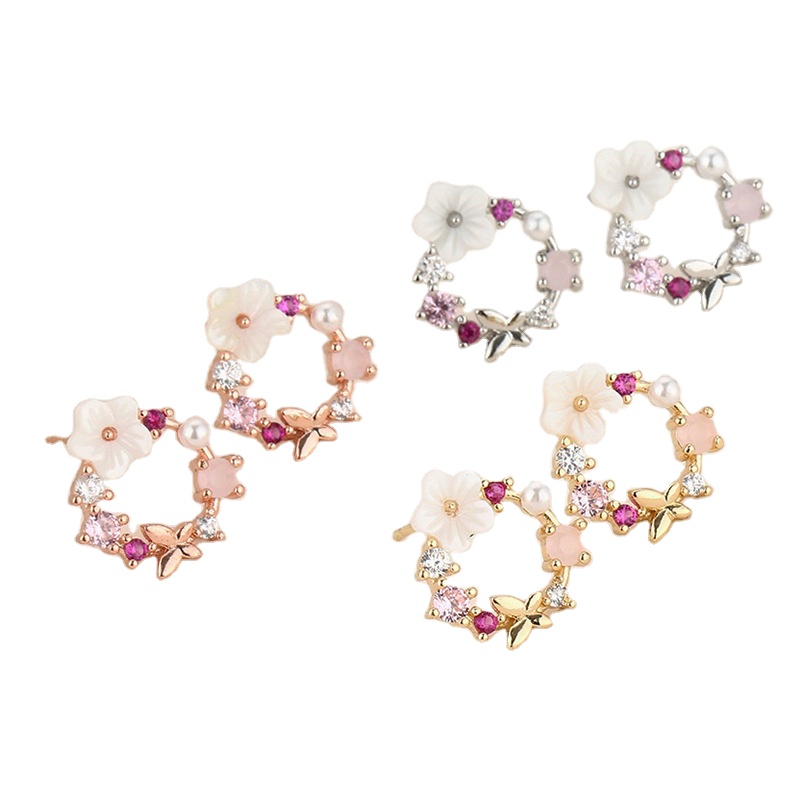 New Colorful Rhinestone Pearl Drop Earrings for Women Charm Flowers Shell Drop Earring Jewelry Gift
