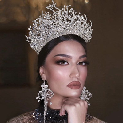 GENYA exaggerated exquisite bridal crown trendy stylish bridal crown diamond Tiaras Headpiece for Women