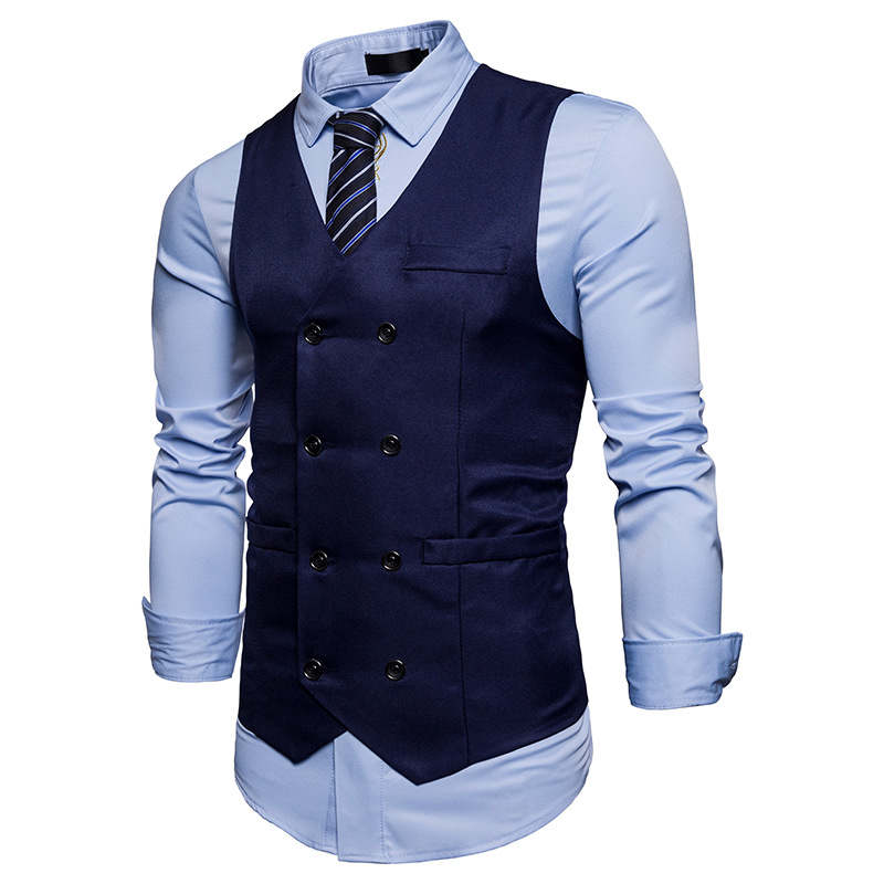 Springway 2021 new products high quality double breasted dress waistcoat v-neck pocket men's suit vest wholesale