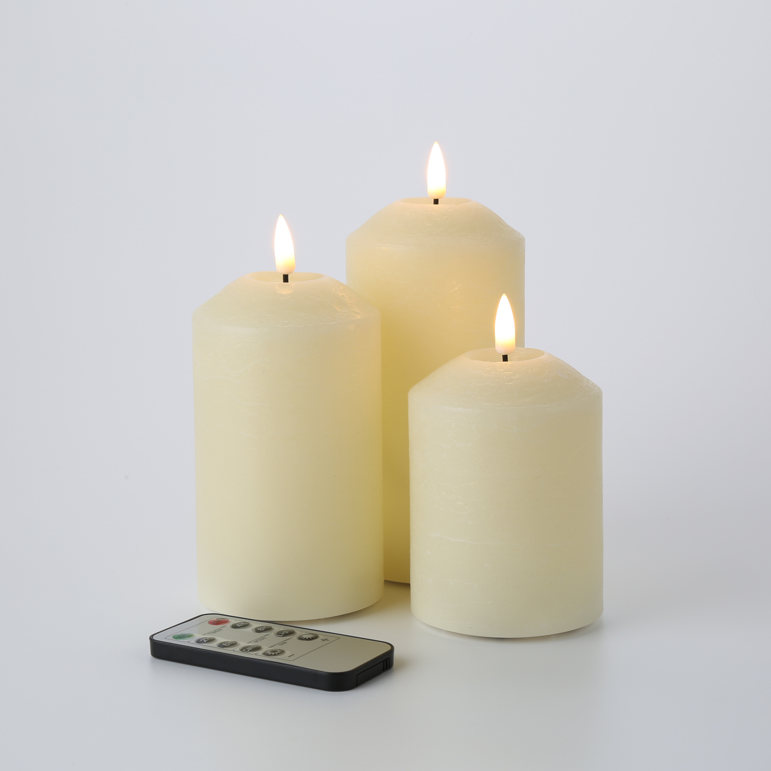 best seller 3d real flame pillar yellow Corrugated spire home decoration remote timer led candle