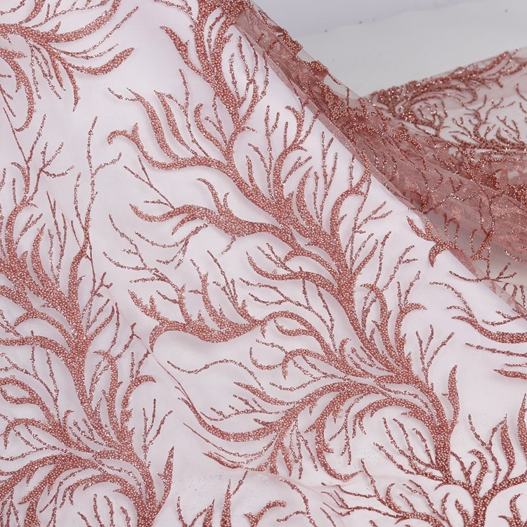 2021 new process branch designs sugar glitter embroidered french beaded dress making lace fabric