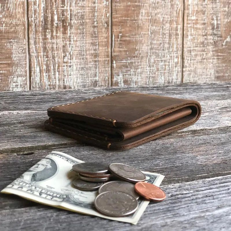 New Design Crazy Horse Custom Color Vintage Bifold Men's Wallet With Coin Pocket Rfid Blocking Genuine Leather Slim Wallets