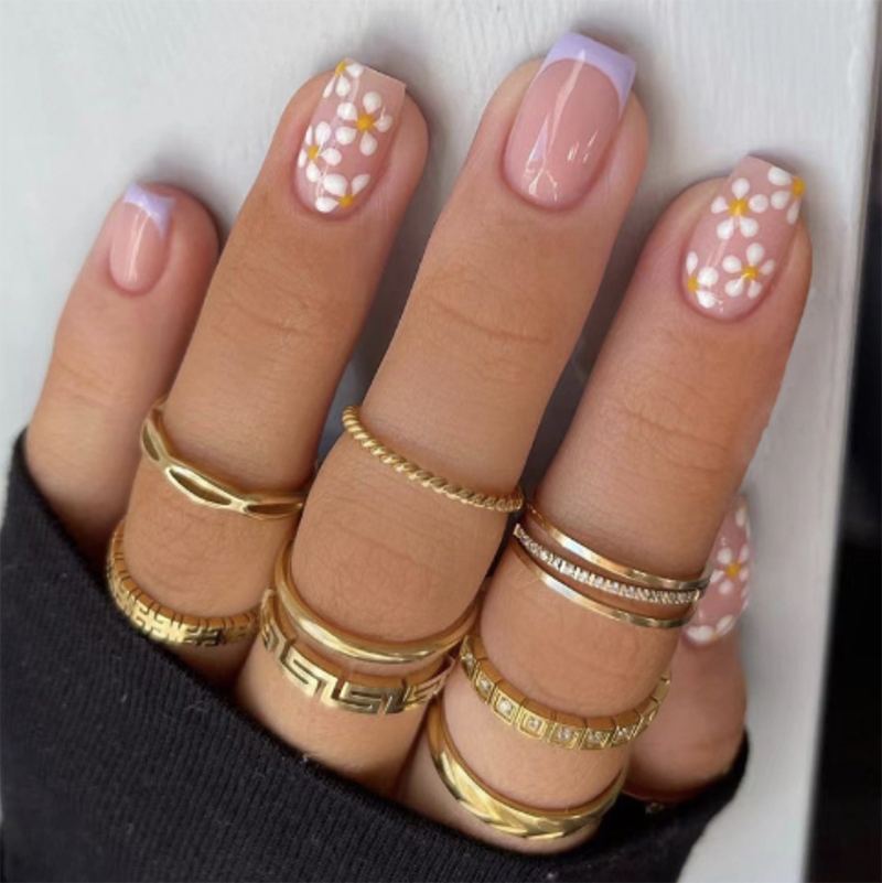 Fake  nails simple French purple edge nail art  wholesale white small flower  nail art stickers