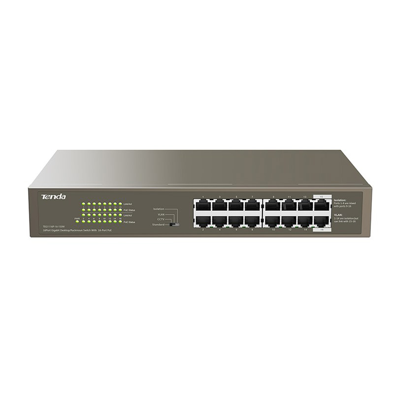 Tenda TEG1116P-16-150W 1000 м PoE 32 Гбит/с 16-портовый гигабитный Ethernet-коммутатор
