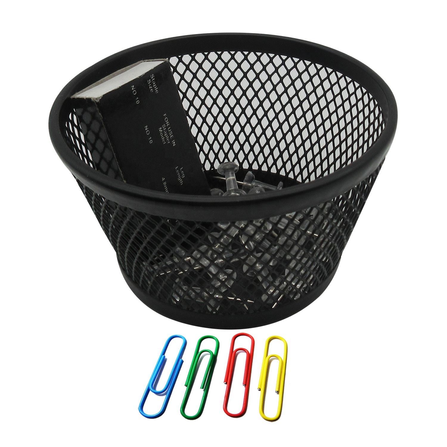 Factory price desk organizer temperature display metal mesh paper clip holder punsh pins holder