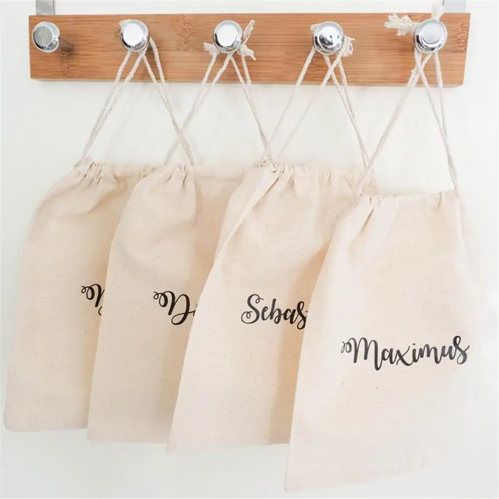 Personalised Favour Bags with Calligraphy Font Cotton Drawstring Pouch Custom Named Gift Bags