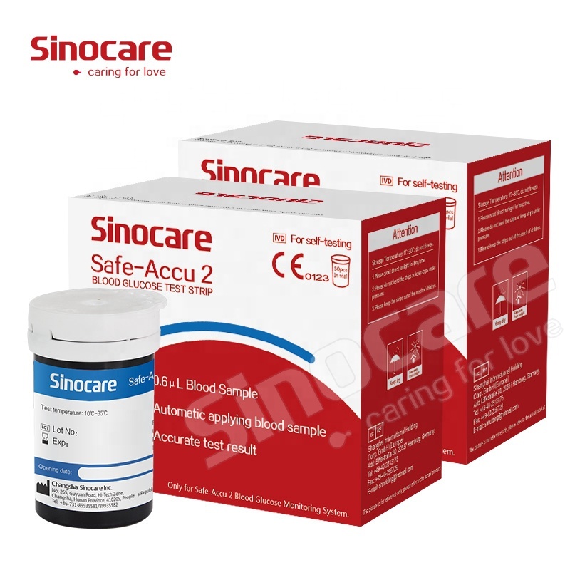 Sinocare, тест-полоски для определения уровня глюкозы в для безопасного Accu2 дешевой цене одноразовые прибор для измерения уровня сахара в крови, тест-полоски, Одобрено Ce ISO 100 штуками тест-полосок