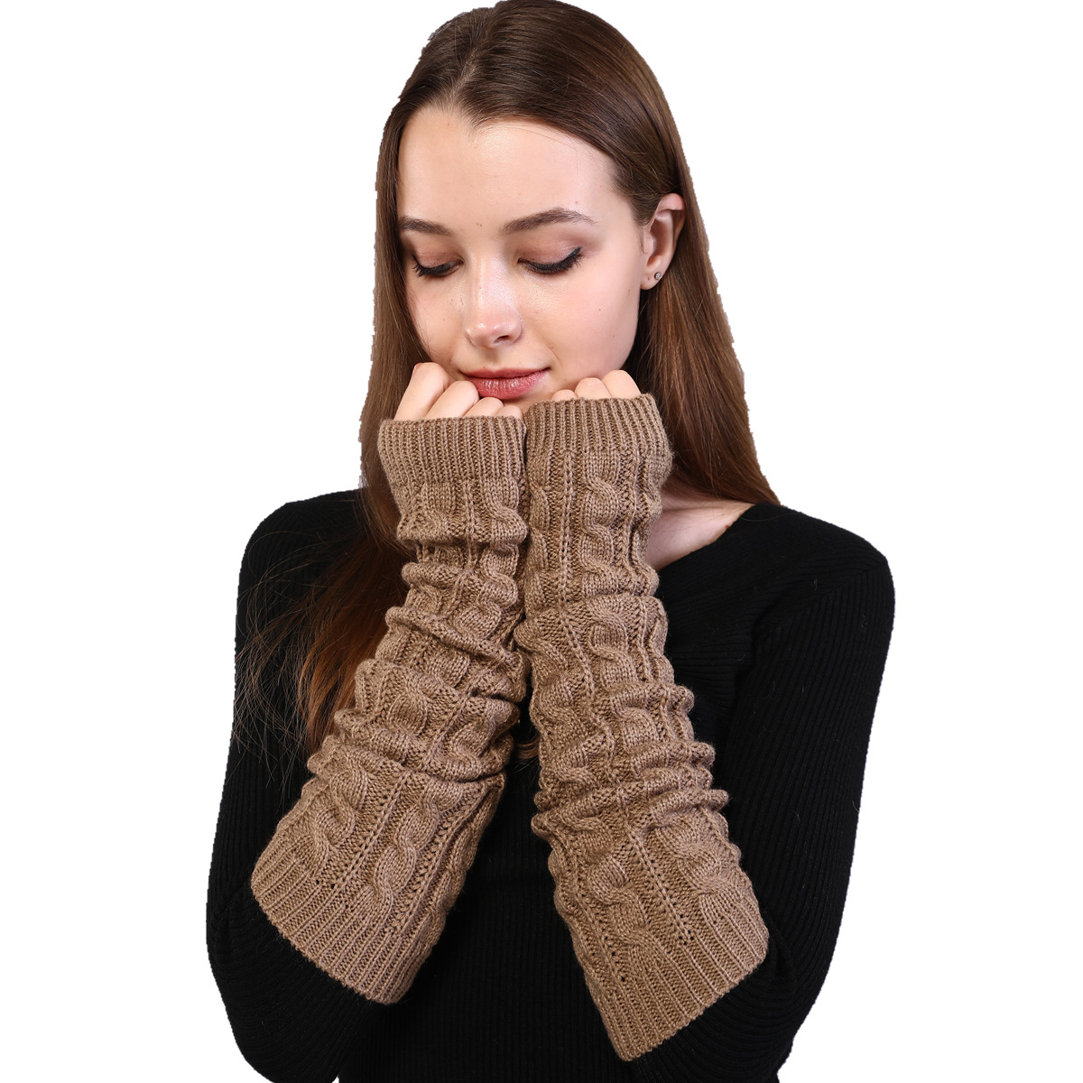 Fashion Women Winter Warm Arm Warmer Long Fingerless Gloves Soft Knitted Classic Pure Color 9 Colors New Solid Gloves Mittens