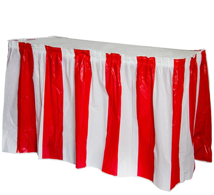 Red White Striped Circus Theme Table Skirt for Carnival Home party Decoration