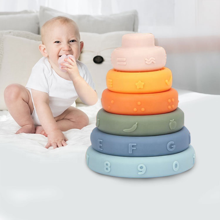 6Pcs Baby Silicone Stacking Toy Cups Baby Teether Educational Toys Building Blocks Baby Silicone Stacking Ring